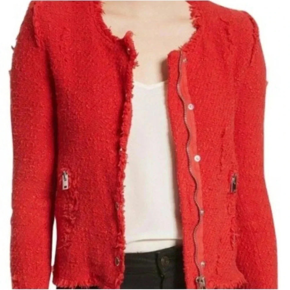 IRO AGNETTE red distressed tweed jacket - Picture 3 of 16